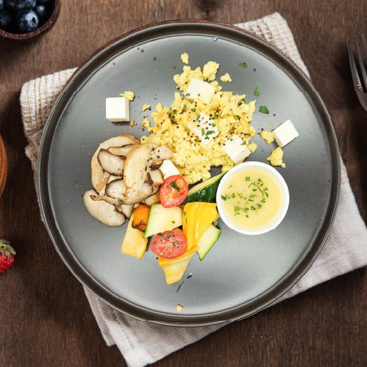 A. Tofu Scramble Eggs W/ Wild Mushroom, Quinoa And Roasted Vegetables Salad W/ Honey Mustard Vinaigrette - 08/05/25