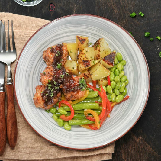 A. Italian Meatballs w/ Mix Herb Potato & Red Wine Balsamic Reduction - 16/05/25