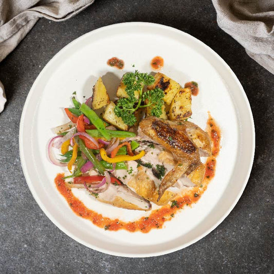 A. Grilled Spring Chicken W/ Garlic Potatoes & Pesto Sauce - 23/05/25