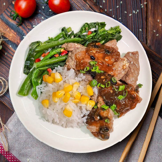 A. Black Bean Tangerine Stir Fry Beef w/ Corn Mix Grains Rice - 18/09/25