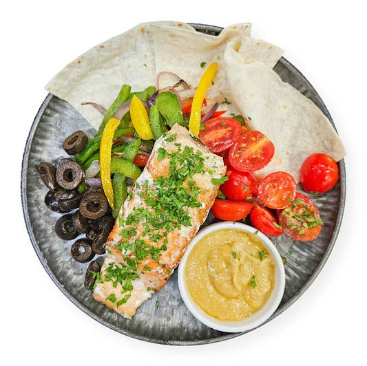 D. Grilled Salmon Fillet w/ Garlic Hummus & Whole Wheat Tortilla - 14/05/25