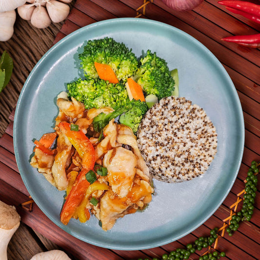 A. Braised Chicken in Abalone Sauce And Quinoa Rice - 08/09/25